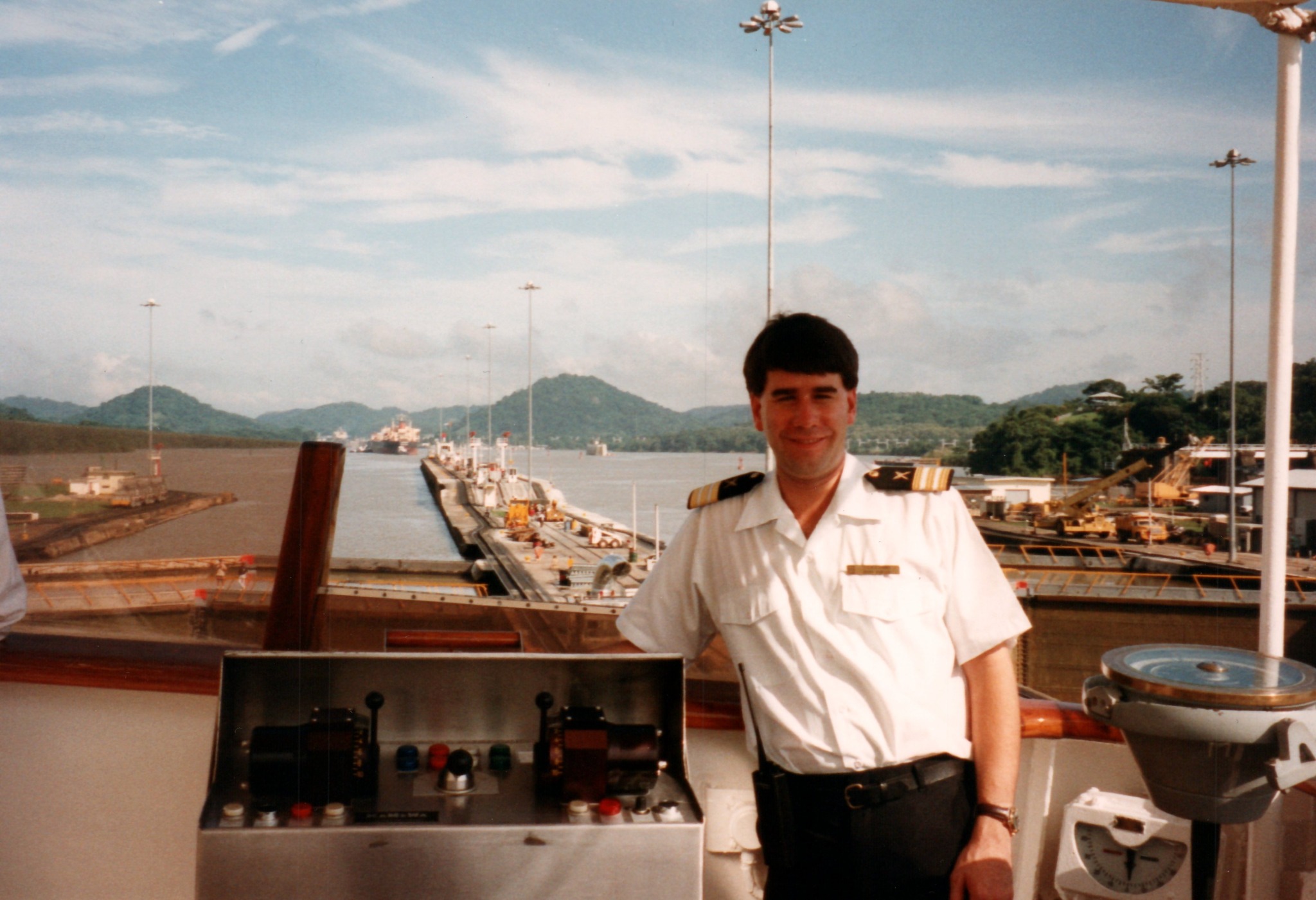 Steve working on deck in his officer uniform