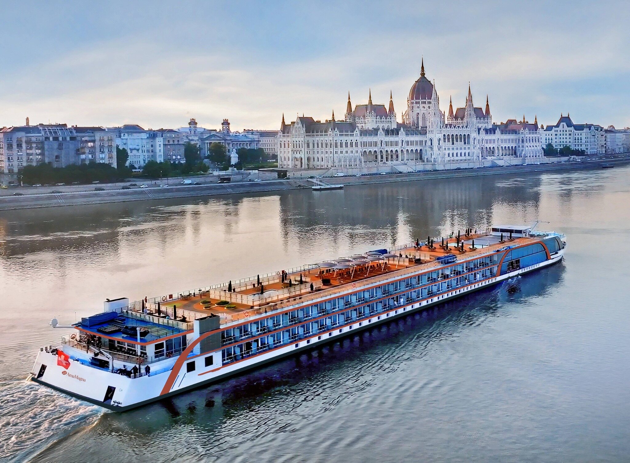 AmaMagna sailing past the Hungarian Parliament Building in Budapest